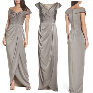 La Femme Gown Formal Maxi Dress Wedding Silver Gray Silky Floor Length Prom 4